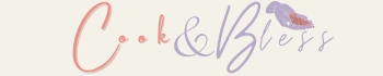 Hand sprinkling love over CooknBless logo in warm pink and purple tones