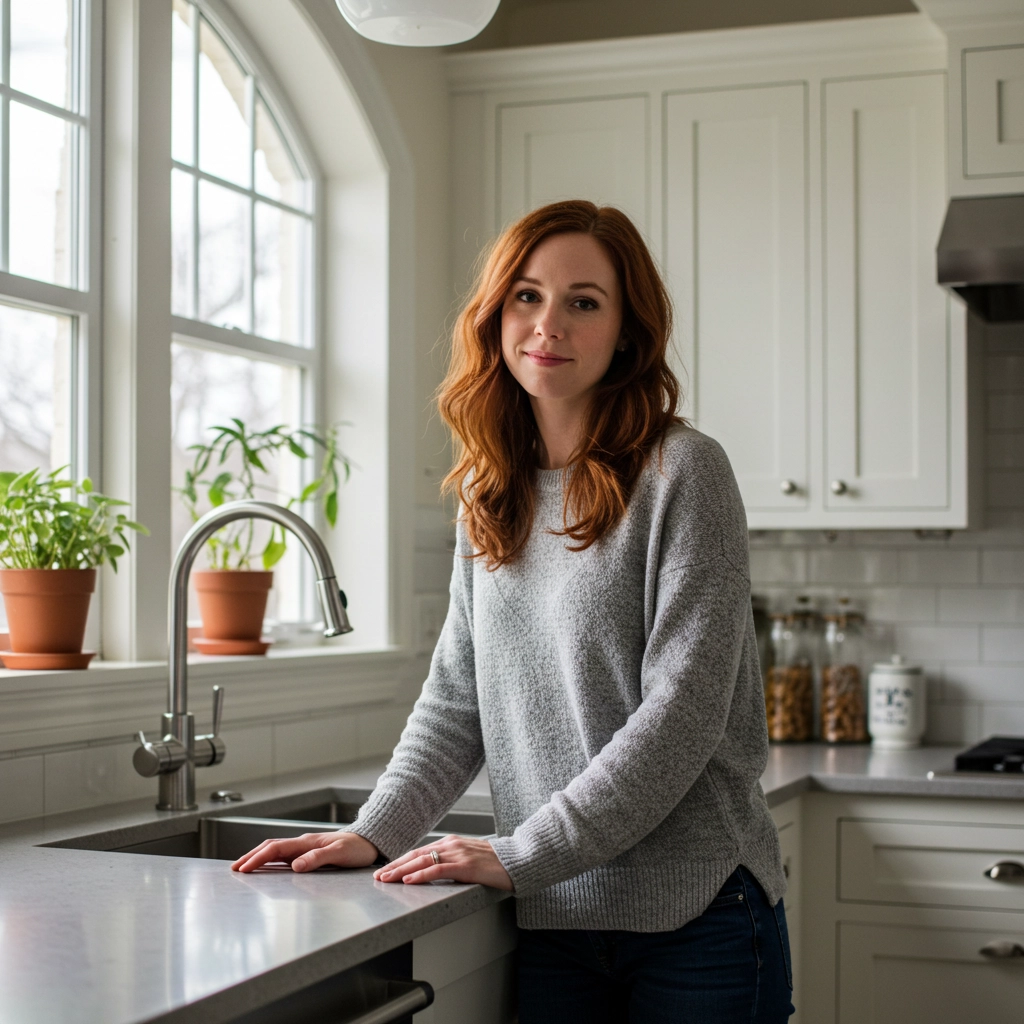 Emma Bliss, owner of CooknBless, in her modern kitchen